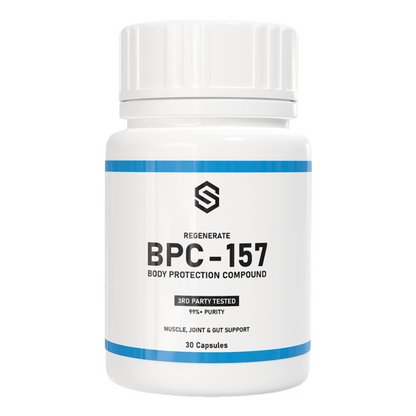 Photo of the Soothe BPC-157 bottle, front facing. White background.